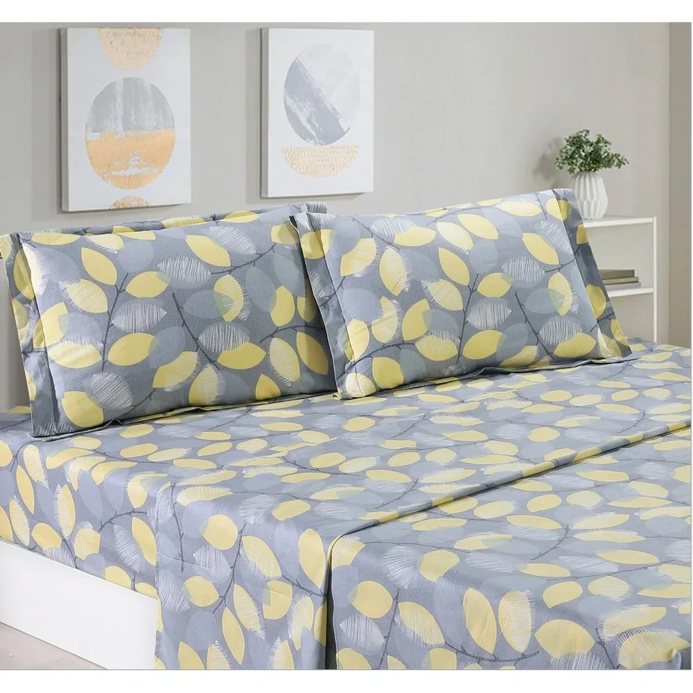 Woodgrove Yellow Green‎ Leaf 100% Cotton Sheet Set with Pillowcase King